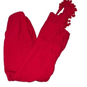 Wonder Nation Girls Pom Pom Guaze Romper Size Medium 7-8 Red